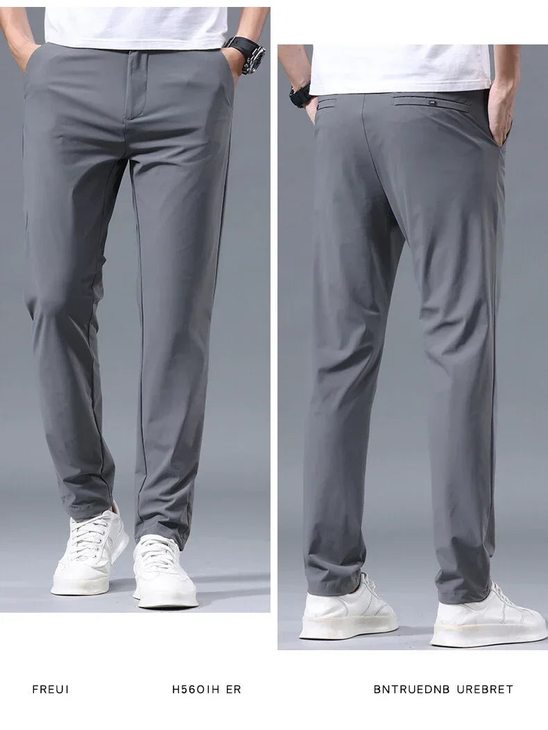 Summer Ultra-thin Men's Casual Pants High Elastic Quick-drying Ice Silk Slim Straight Business Formal Solid Color Trousers