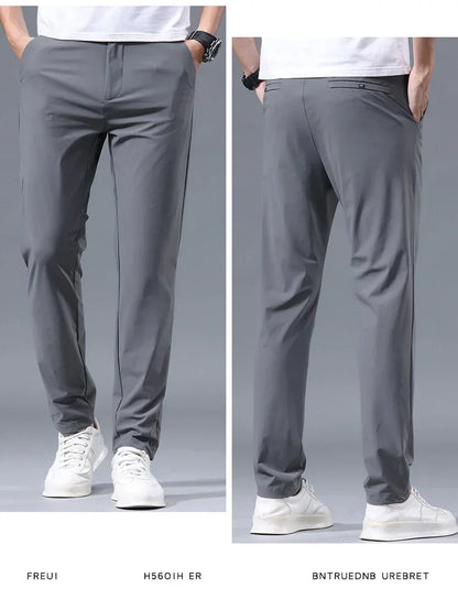 Summer Ultra-thin Men's Casual Pants High Elastic Quick-drying Ice Silk Slim Straight Business Formal Solid Color Trousers