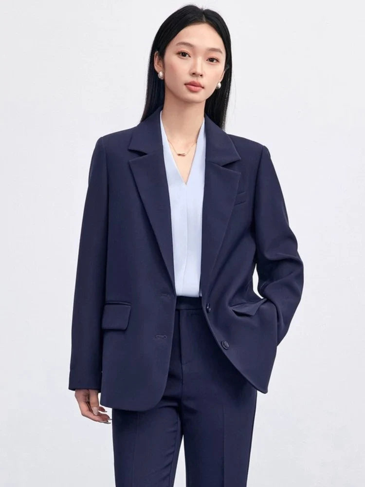 Solid Blazers for Woman 2026 Autumn Notch Lapel Single-breasted Two-button Straight Loose Fit Tailored Coat 153XC8811X