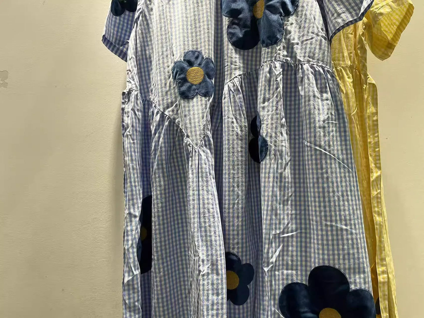 2026 Mori girl sweet blue yellow striped floral embroider patchwork dress for women summer Japan style 100% cotton long dress
