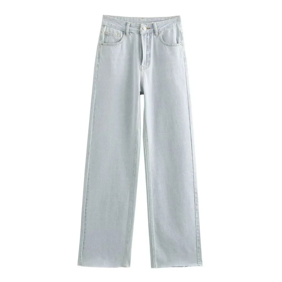 Wide-leg high-waisted jeans  women's classic everything with five pockets washed soft comfortable ultra-long jeans6045022