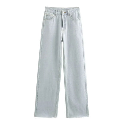 Wide-leg high-waisted jeans  women's classic everything with five pockets washed soft comfortable ultra-long jeans6045022