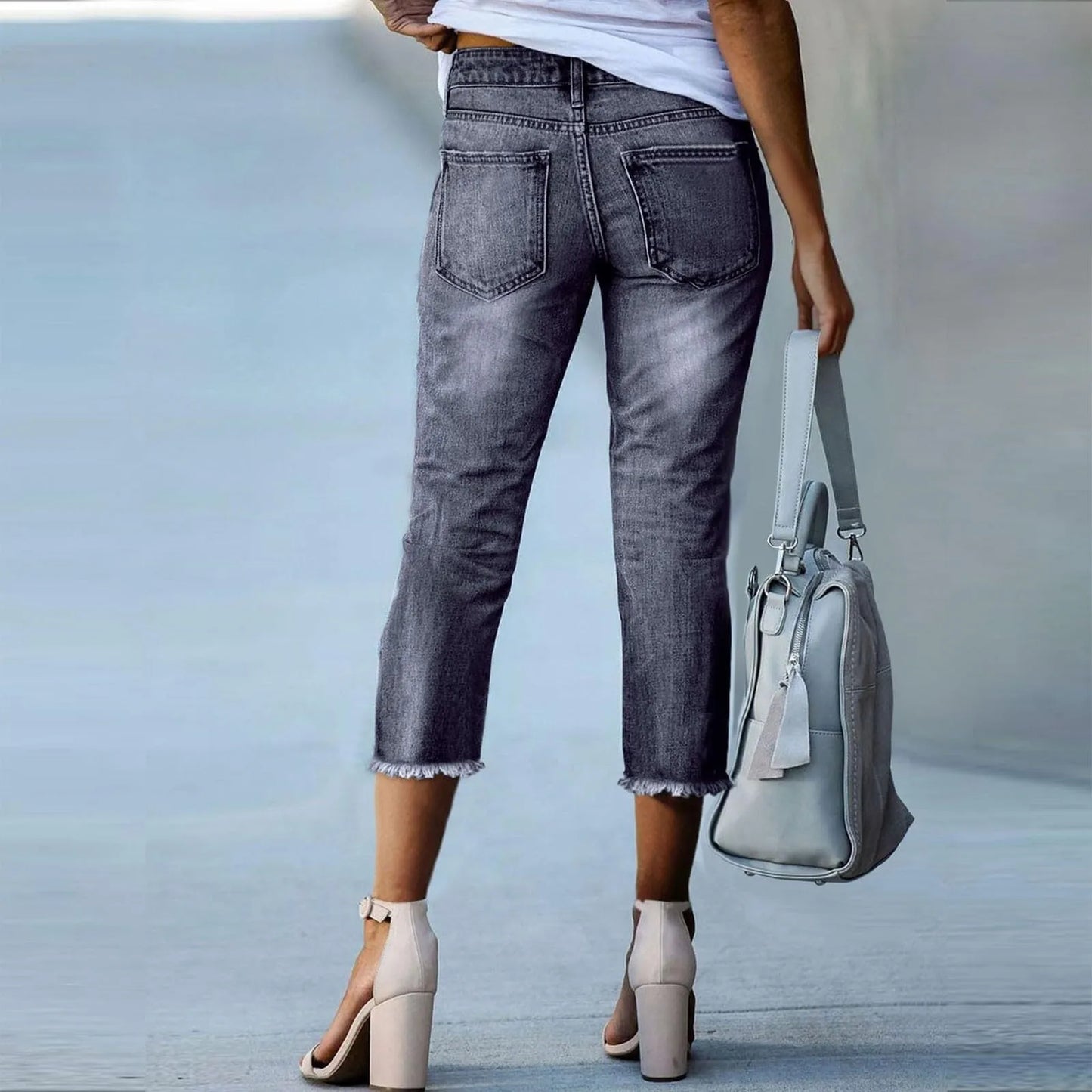 Ladies' Fashionable Slim Fitting Ripped Trendy Jeans Summer Streetwear Casual Distressed Stretchy Denim Pants