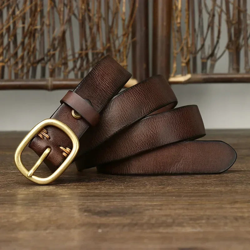 2.8CM Ladies Pure Cowhide High Quality Genuine Leather Belts for Women Brass Buckle Jeans Cowboy Waist Belt Luxury Designer