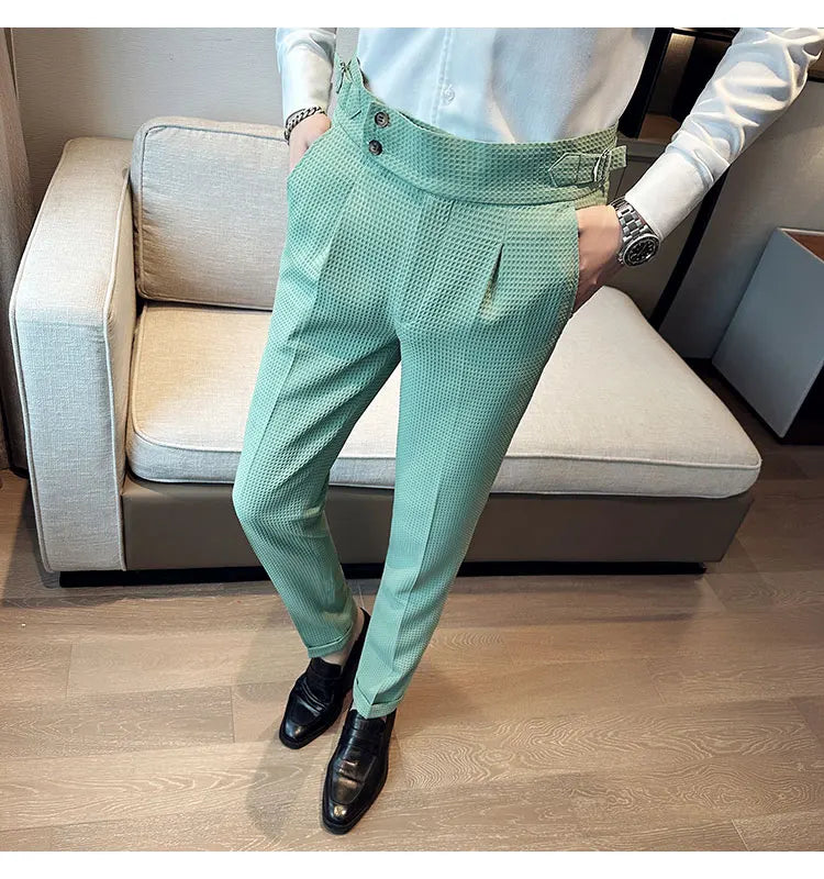 High Waisted Suit Pants for Men 2026 New Solid Color Formal Pantalones Hombre Casual Slim Fit Dress Pants Trousers Men Clothing