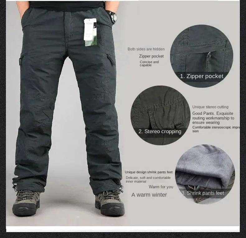 Tactical Fleece Pants Men Winter Outdoor Work Cargo Trousers Thicken Warm Baggy Long Trousers Male Multi-pocket Tactical Pants