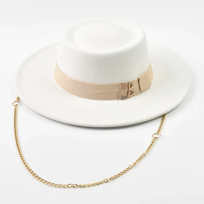 Women's Fedora Hat Fashionable Metal RB Letter Felt Hat Autumen Winter Derby Wedding Jazz Hats