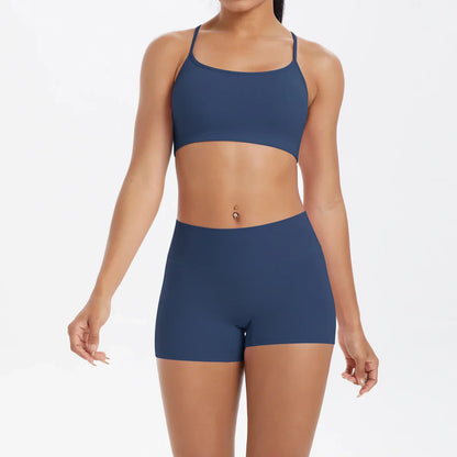2PCS Yoga Clothes  Halter Yoga Top Set Fitness Gym Suit Crossover Back Sports Underwear Workout Gym Shorts Fitness High Waist