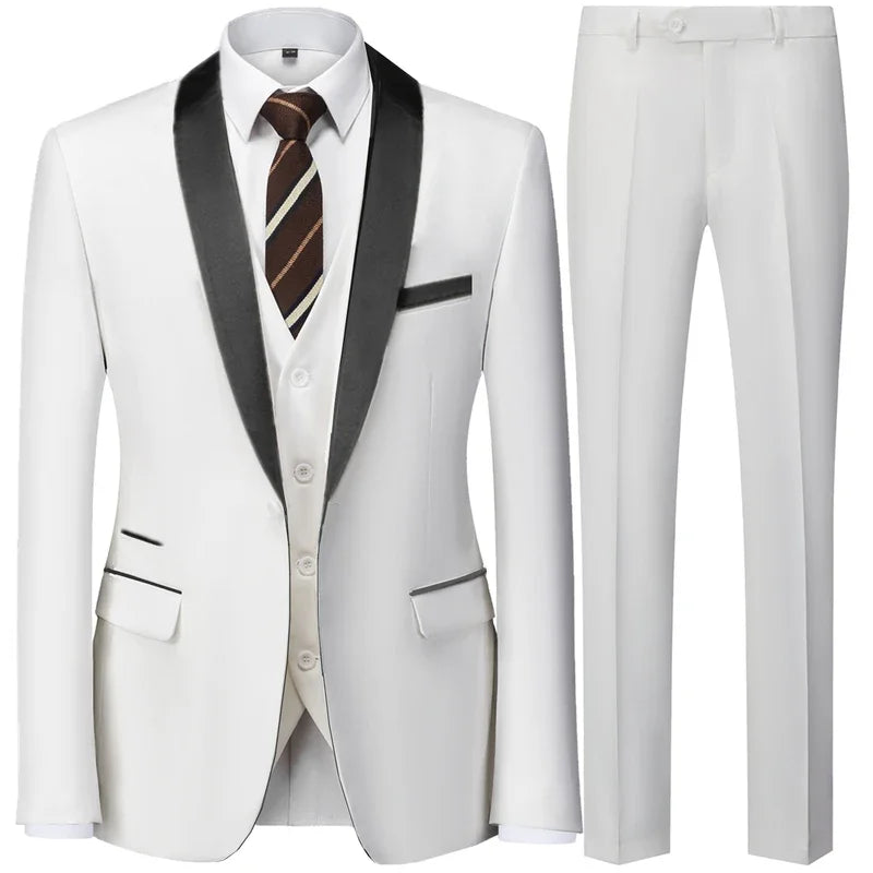 Black Blazer Set Men Autumn Wedding Party 3 Pieces Set Large Size Male Blazer Coat Pants and Vest Black Fashion Slim Fit Suits