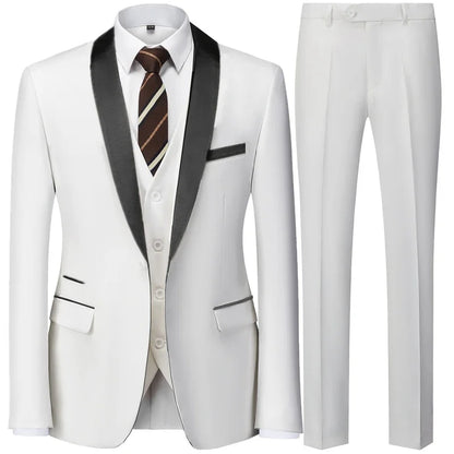 Black Blazer Set Men Autumn Wedding Party 3 Pieces Set Large Size Male Blazer Coat Pants and Vest Black Fashion Slim Fit Suits