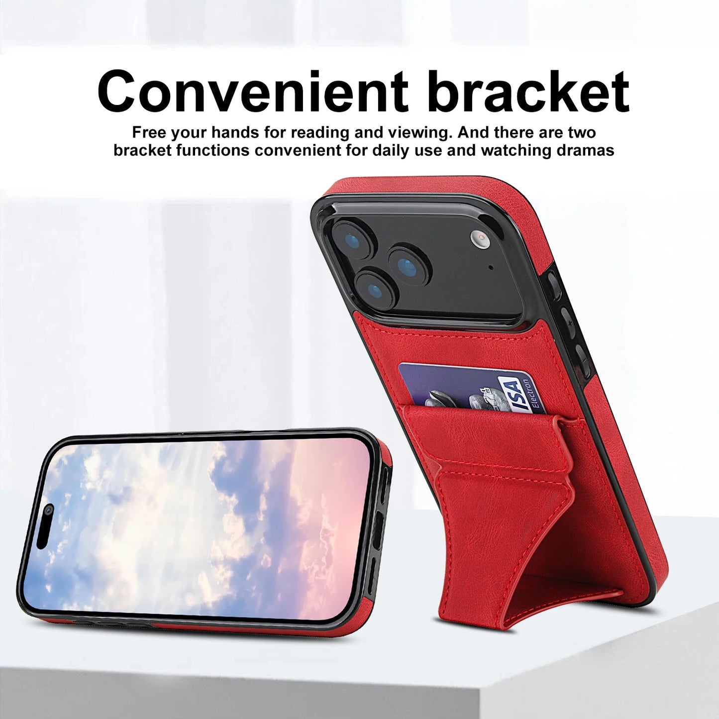 Foldable Kickstand Leather Phone Case For iPhone 17 Pro Max 16 Plus 15 14 13 12 Protective Credit Card Slots Kickstand Cover