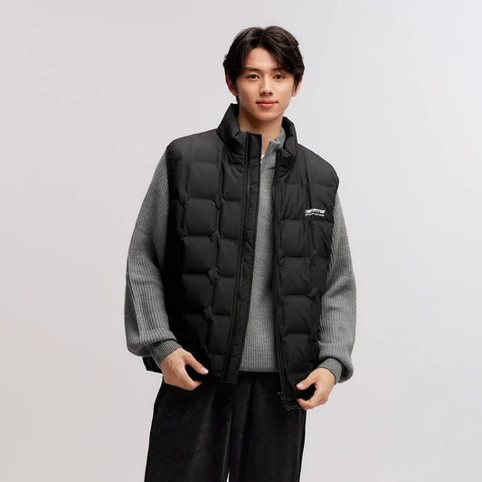 Down Vest Men 2024 New Winter Stand-Up Collar Printed Textured Outerwear Stacking Inner Wear Fashion Versatile.
