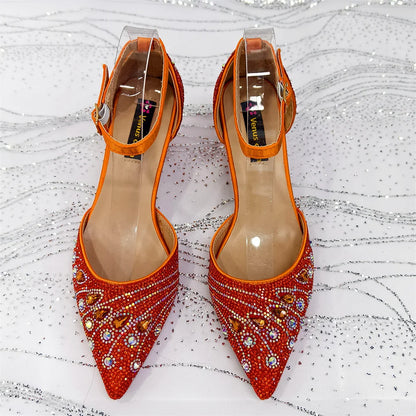 2025 Elegant Rhinestone Pointed Toe Pumps With Matching Bag Set Large Size shoes Big Bag for Women's Party High Heels