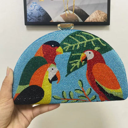 Multicolored Parrot Diamond Evening Bags Women Crystal Clutch Purse Cocktail Prom Bird Party Handbags Rhinestone Shoulder Bag