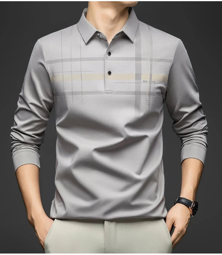 Polo T Shirt for Man 2026 Formal Business Slim Long Sleeve Tshirt Men Casual Loose Stripe Shirt for Man Designer Clothes
