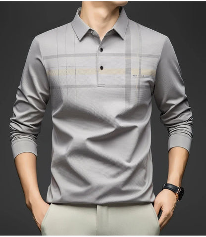 Polo T Shirt for Man 2026 Formal Business Slim Long Sleeve Tshirt Men Casual Loose Stripe Shirt for Man Designer Clothes