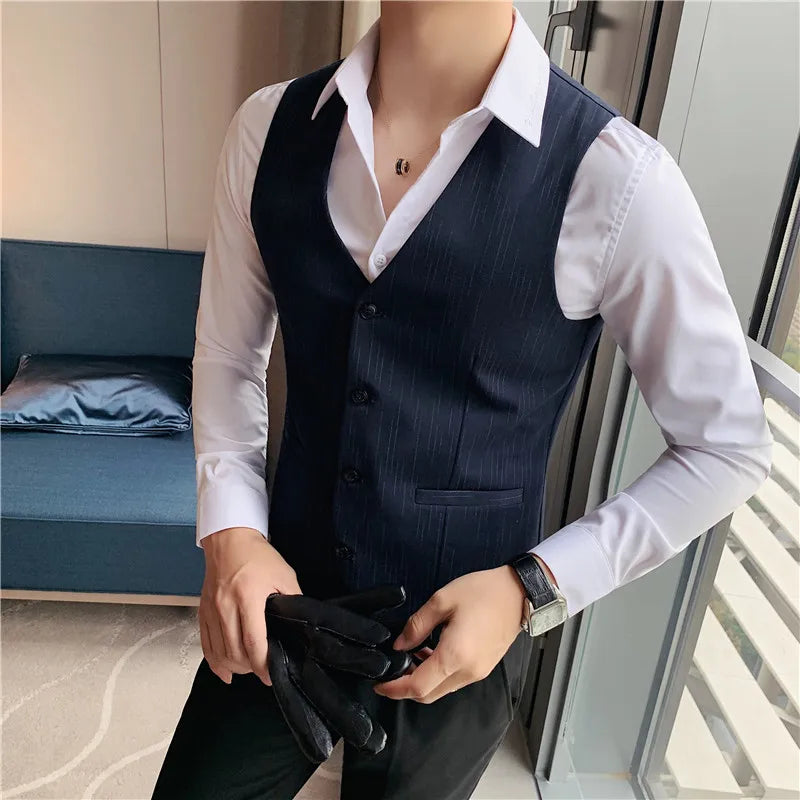 Plus Size 7XL 6XL 5XL Men's Fashion Striped Suit Vest British Style Business Work Slim Fit Wedding Social Sleeveless Vest