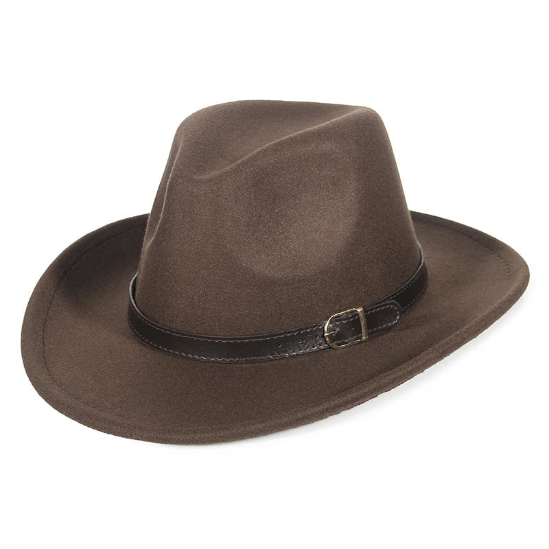 Autumn Winter Western Cowboy Hat for Men Women Wide Brim Fedora Jazz Hats Cowgirl Hat with Belt