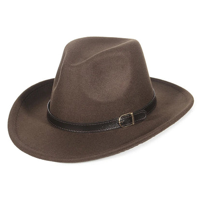 Autumn Winter Western Cowboy Hat for Men Women Wide Brim Fedora Jazz Hats Cowgirl Hat with Belt