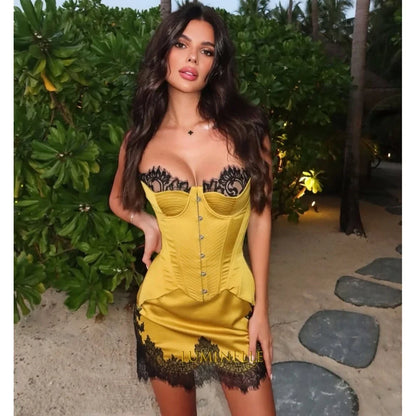 Short Women's Formal Evening Gowns Satin Mini Evening Dress for Women Spaghetti Strap Bodycon Lace Corset Gowns Customized