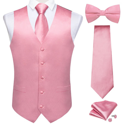 Black Satin Solid Suit Vest with Tie and Pre-tied Bow Tie Set Purple Blue Sage Green Wedding Party Men's Waistcoat DiBanGu