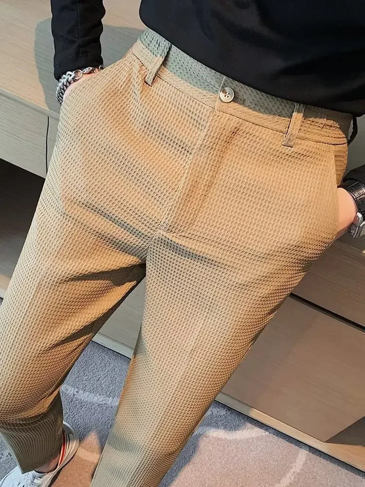 Spring Summer Men's Smart Casual Suit Pants Fashion Slim Fit Solid Color Youthful Vitality Suit Trousers Men Korean Dress Pants