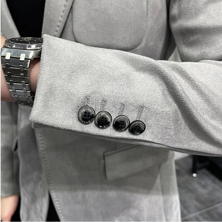 Men's Deerskin Fleece Suit Jacket 2025 Spring New High Quality Single Button Slim Fit Business Casual Suit Coat  Men Clothing