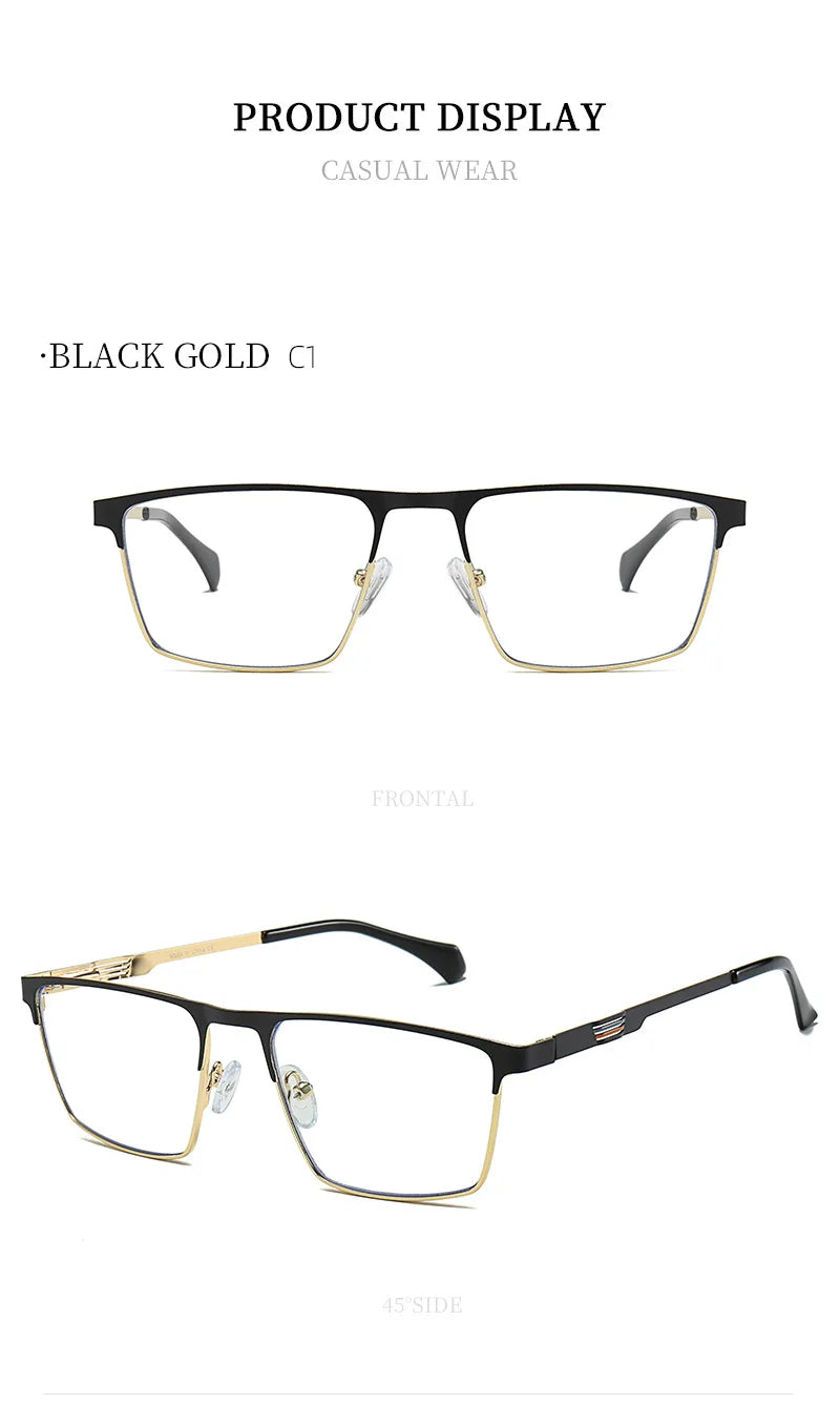 New Metal Eyeglasses Square Frame Business Casual Anti-blue Light Reading Glasses Men's Prescription Customized 6915