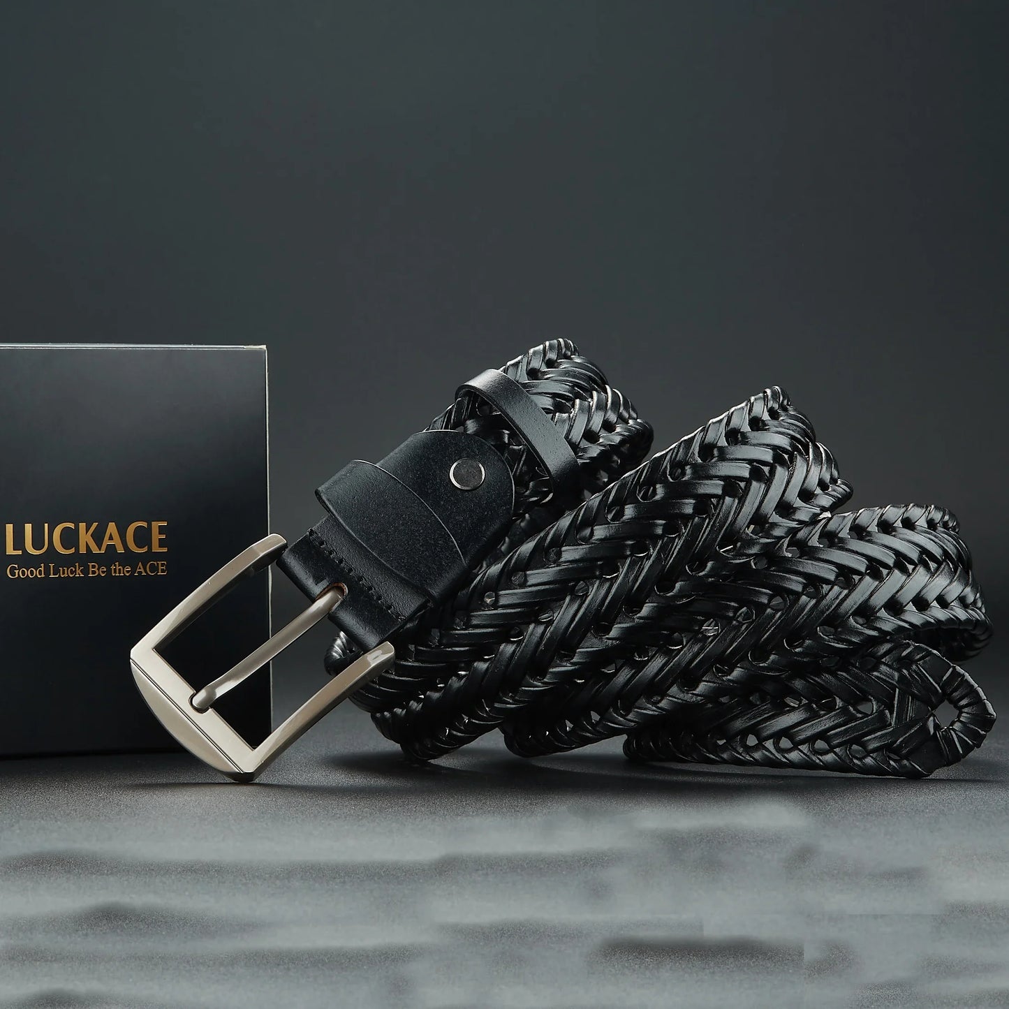 Genuine Leather Cowhide Casual Men's Belt, Trendy Knitted Belt With Alloy Buckle, Gift For Boyfriend/Husband/Father