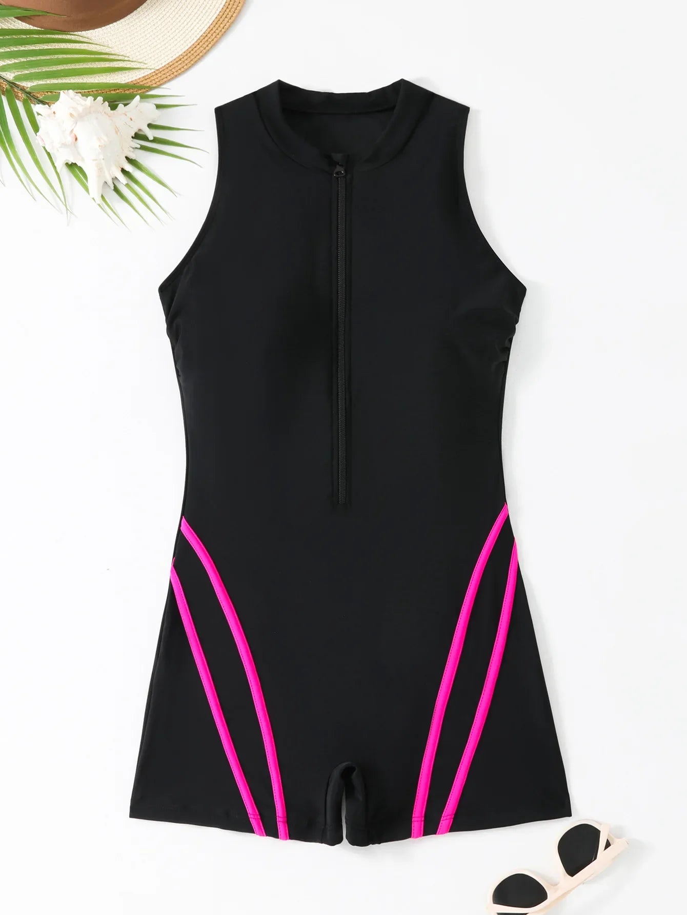 2026 Solid Sleeveless Plus Size Swimwear Women Zipper Push Up Large One Piece Swimsuit Summer Beach Chubby Bathing Suit
