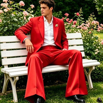 Luxury Men's Shiny Satin Suit 2 Piece Notch Lapel 1 button Jacket Wide Leg Flared Pants Wedding Groom Tuxedo Formal Party