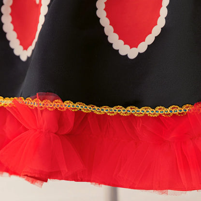Halloween Red Queen Costume Girls Queen of Hearts Costume with Heart Details Stand Collar Red Black White Carnival Dress