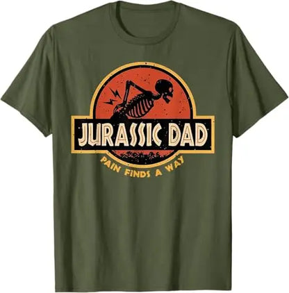 Jurassic Dad Pain Finds A Way Funny Sarcastic Skeleton T-Shirt Y2k Prehistoric Dad Joke Saying Tee Humor Parenting Cool Clothes