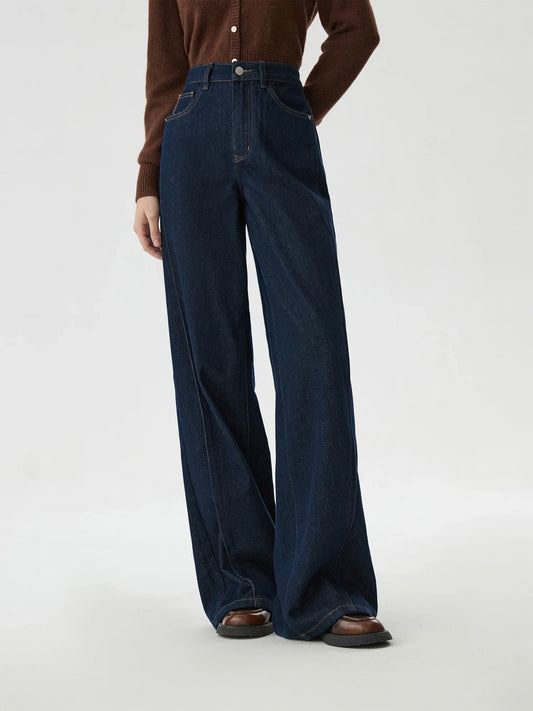 FSLE 2025 New Arrival Women Jeans High Waist Cotton Wide Leg Trousers Dark Denim Blue Loose Floor Length Female Jeans Streetwear