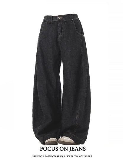 American Retro Deconstructed Bla Knife  Jeans Women's Loose Silhouette Wide Leg Floor Length Trousers Casual High Waist...