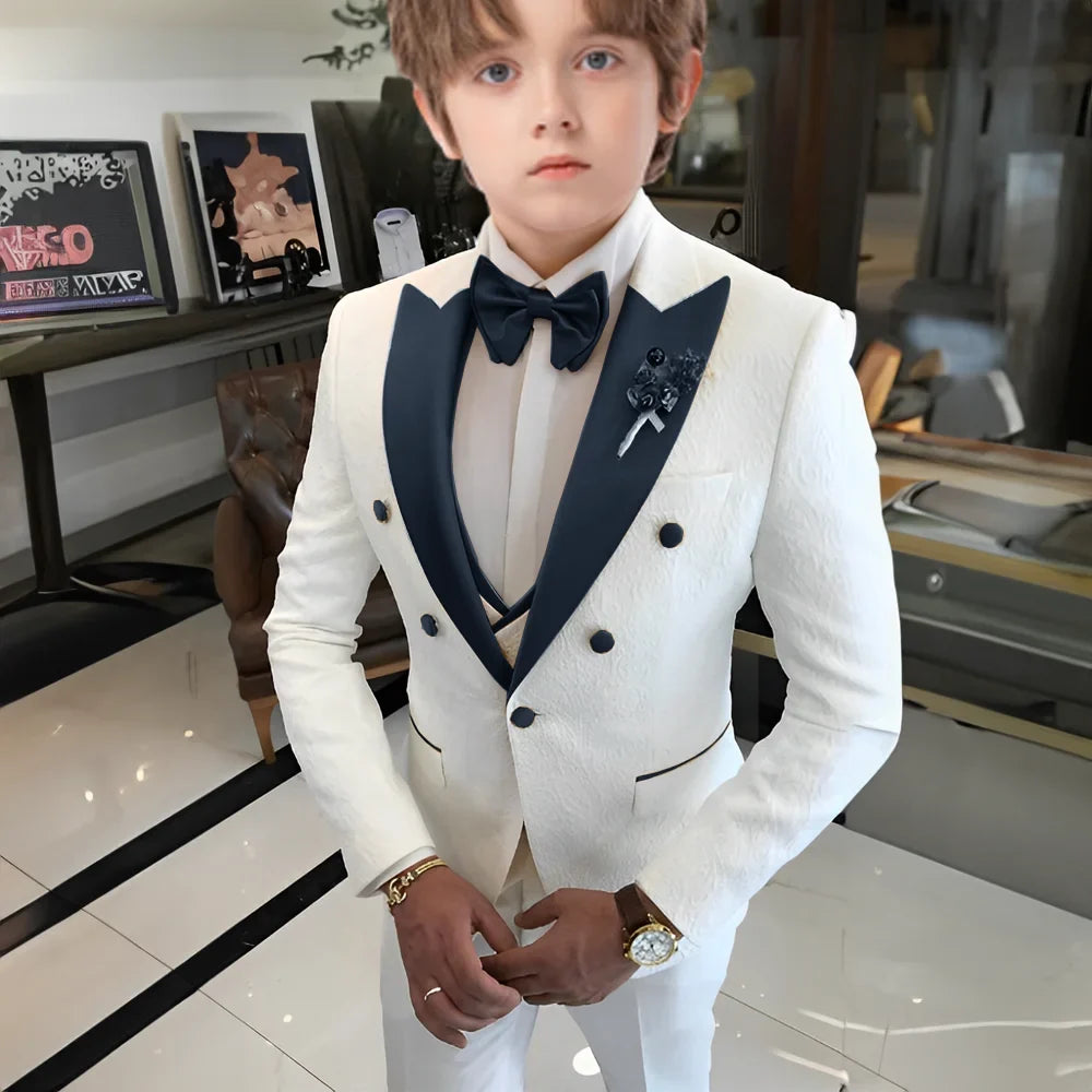 Jacquard Boys Suit Set 3 Pieces Wedding Guest Outfit,High Quality Peak Lapel Tuxedo For Kids,Children's Slim Fit Suits 2-20T