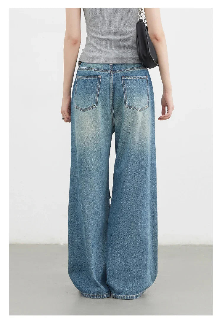 Women Jeans Loose Casual High Waisted Wide Leg Ripped Rough Edge Denim Pants Female Trousers Spring Autumn 2025