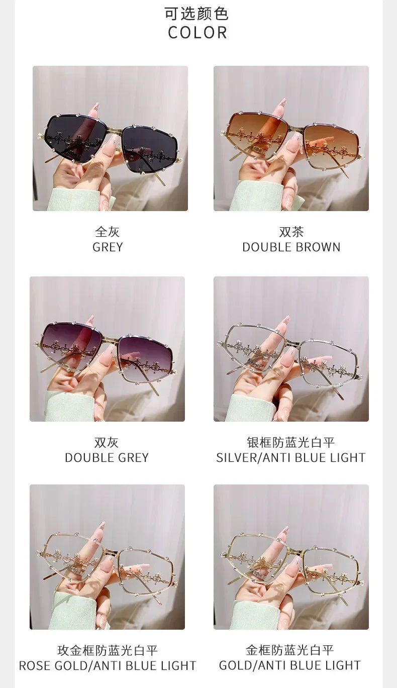 Diamonds Fashion Sunglasses Women 2024 Vintage Shades UV400 Luxury Rhinestones Sun Glasses Female Punk Big Men Eyewear