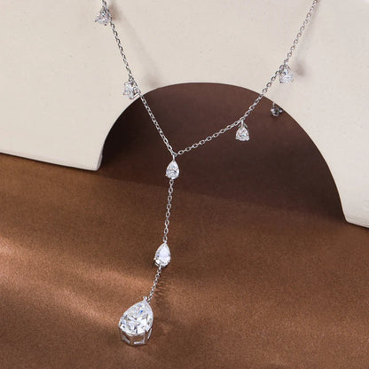 11.5carat Waterdrop All Moissanite Pendant Neclace with Certificates 925 Silver Pear Cut Diamond Long Tassel Neckchain for Women