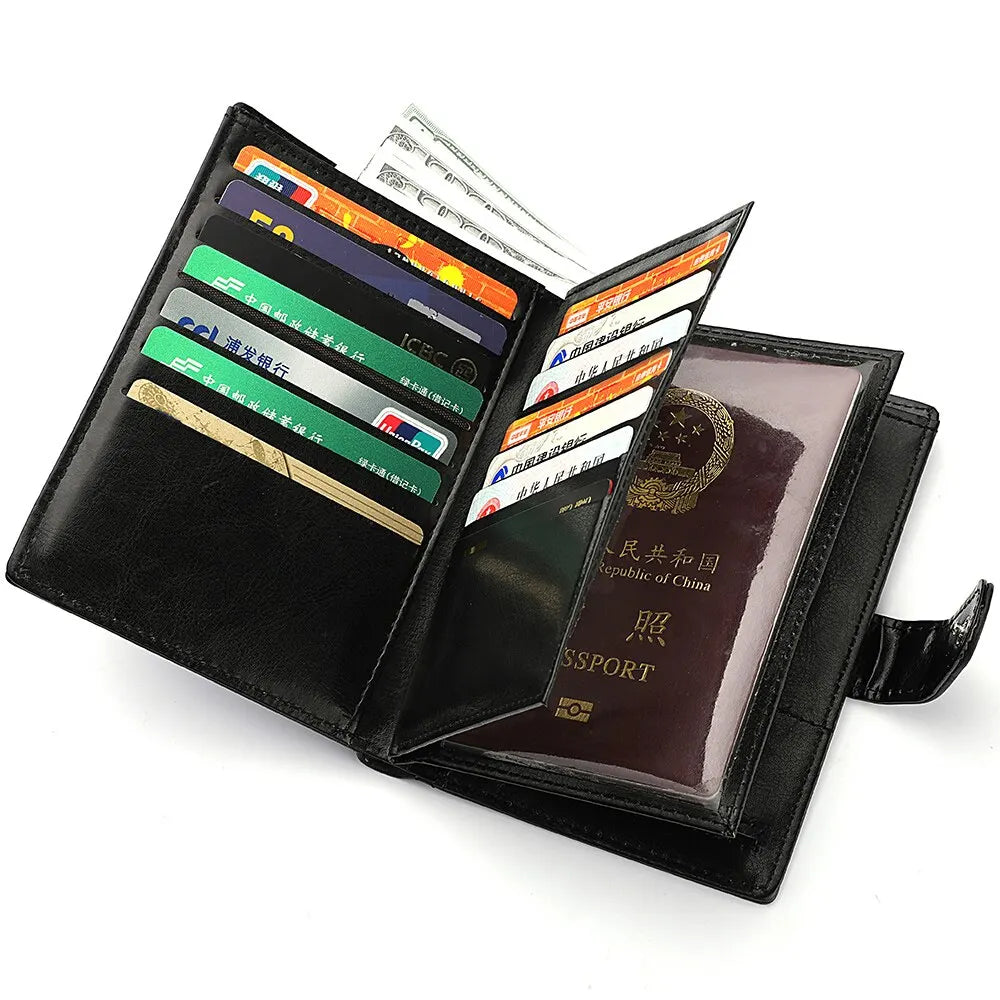 Pochette de voyage élégante pour passeport, porte-cartes multiples, portefeuille portable multifonction pour homme