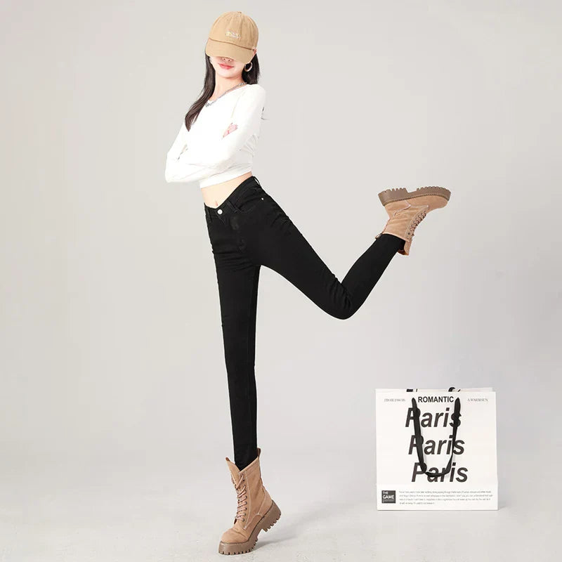 2024 Sexy Women Blue Slim Skinny Denim Jeans High Waist Elastic Mom Jeans Stretch Washed Pencil Pants Streetwear Tight Trousers