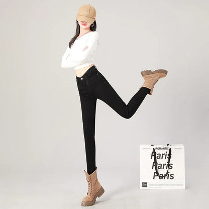 2024 Sexy Women Blue Slim Skinny Denim Jeans High Waist Elastic Mom Jeans Stretch Washed Pencil Pants Streetwear Tight Trousers