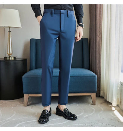 Mens Dress Pants Trousers 2025 Summer New Thin Breathable Solid Casual High Elastic Slim Fit Suit Pants Streetwear Men Clothing