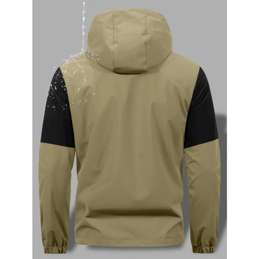 Men's Windproof Waterproof Hooded Jackets Big Pockets High Street Print Outdoor Windbreaker Coat for Hiking Trekking Streetwear