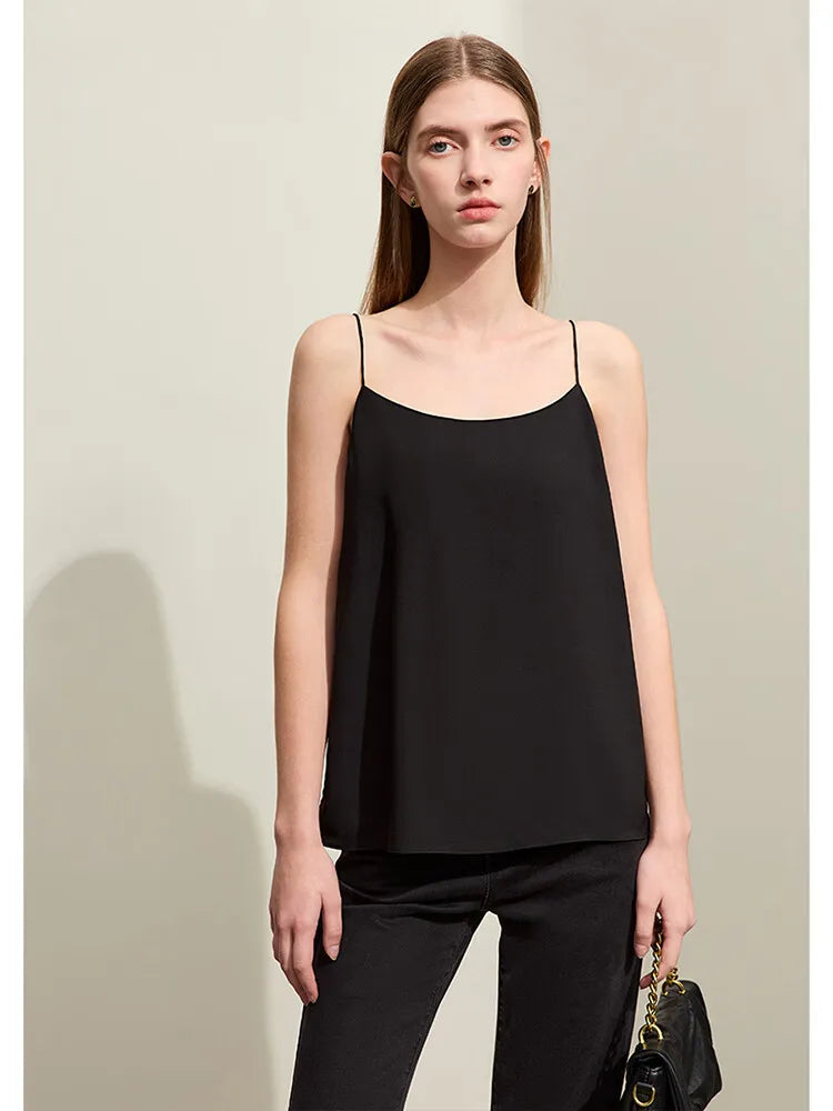 Minimalism Camis For Women 2025 Autumn New Commuter Straight Solid Halter Chiffon Female Comfortable Casual Tanks 12411011