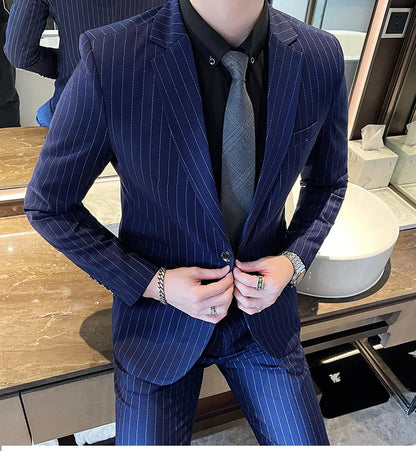 2023 Men's High-End Boutique Suit And Trousers Set British Wedding Party Fashion Business Casual Trendy Two-Piece Ensemble