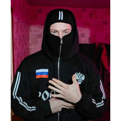 Y2K Clothes Men's Hip Hop Autumn Russia Hot Sale Vintage Double Zip Hoodies Lettering Graphic Hoodies Sweatshirts Casual Jacket