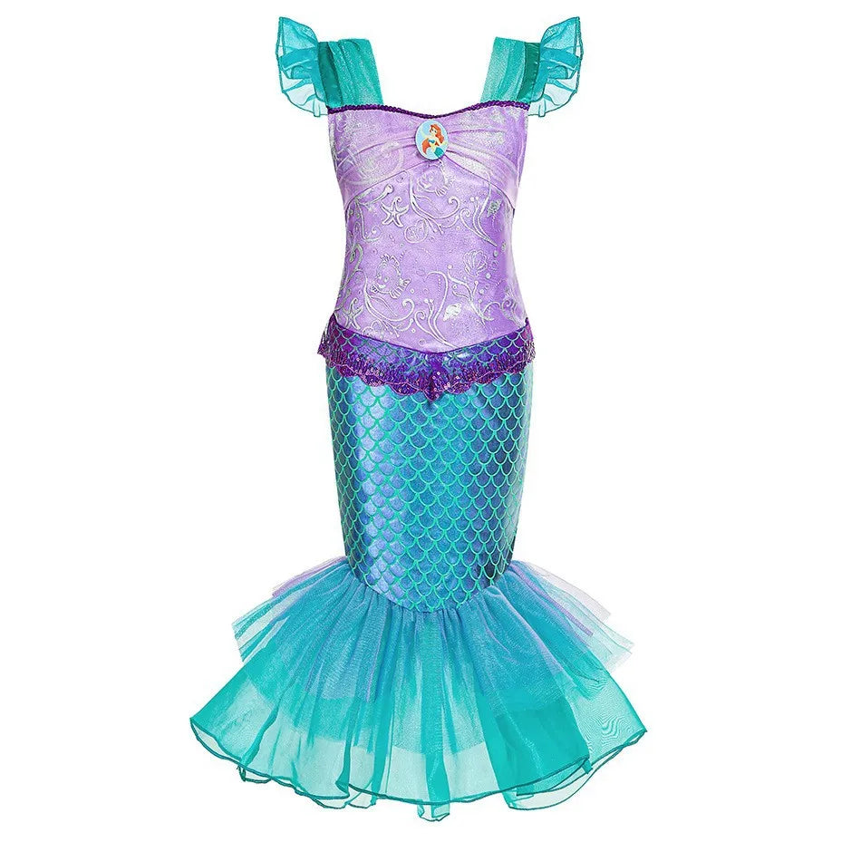 Mermaid Dress for Girl Charm Princess Cosplay Sequin Bling Costume for Kids Girl Fish Beauty Birthday Party Halloween Clothing