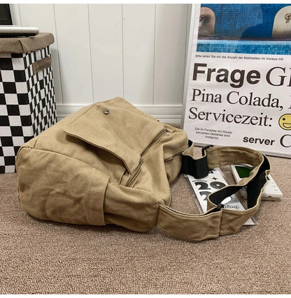 Solid Color Canvas Shoulder Bags Women 100% Cotton Satchels Korea Style Cloth Messenger Bags Large Crossbody Bags Book Packages