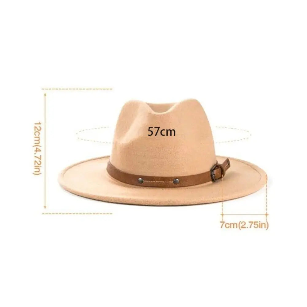 With Belt Buckle Felt Fedora Hats Fashion Vintage Wide Brim Panama Cap Soft Elegant Cowboy Cap Men Women